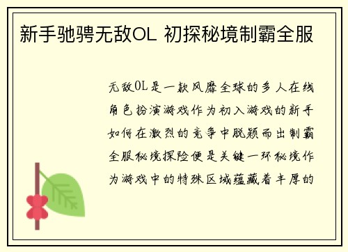 新手驰骋无敌OL 初探秘境制霸全服